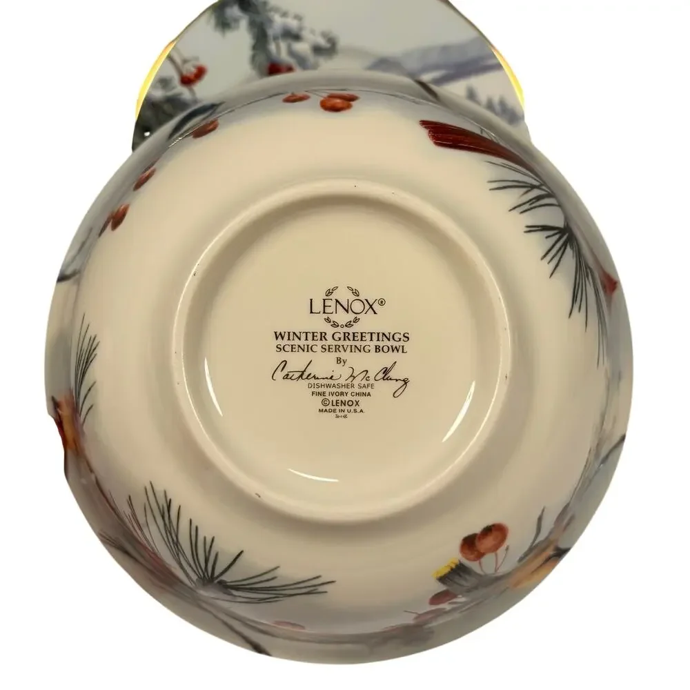 Lenox Winter Greetings Scenic Cardinal Waxwing Birds Serving Plates Bowl Set 3